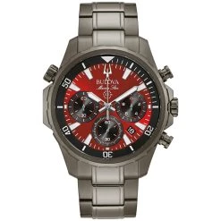 Hot Sale 🔥 Mens Bulova Marine Star Grey IP Chrono Bracelet ⌚ Watch - 98B350 🌟