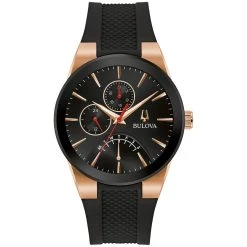 Flash Sale ✨ Mens Bulova Two-Tone Multifunction Silicone Strap ⌚ Watch - 97C111 👏
