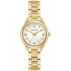 Top 10 😍 Womens Bulova Goldtone Diamond Accent Bracelet ⌚ Watch - 97P150 🎉