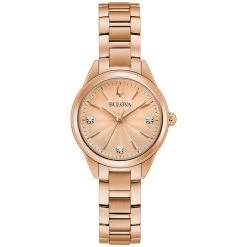 Deals 💯 Womens Bulova Rosetone Diamond Accent Bracelet ⌚ Watch - 97P151 ✨