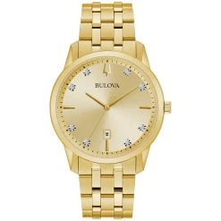 Best deal 🌟 Mens Bulova Goldtone Diamond Dial Bracelet ⌚ Watch - 97D123 💯