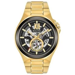 Coupon 🌟 Mens Bulova Automatic Gold-Tone Bracelet ⌚ Watch - 98A178 🤩