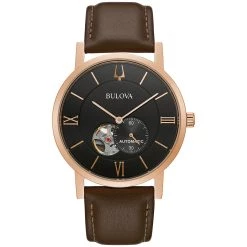 Cheap ๐ Mens Bulova Automatic Goldtone Brown Leather Strap โ Watch - 97A155 โ