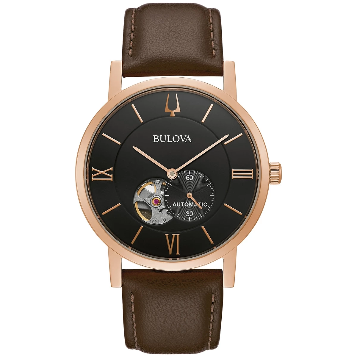 Cheap 🎁 Mens Bulova Automatic Goldtone Brown Leather Strap ⌚ Watch - 97A155 ⌛ 3 Cheap 🎁 Mens Bulova Automatic Goldtone Brown Leather Strap ⌚ Watch - 97A155 ⌛