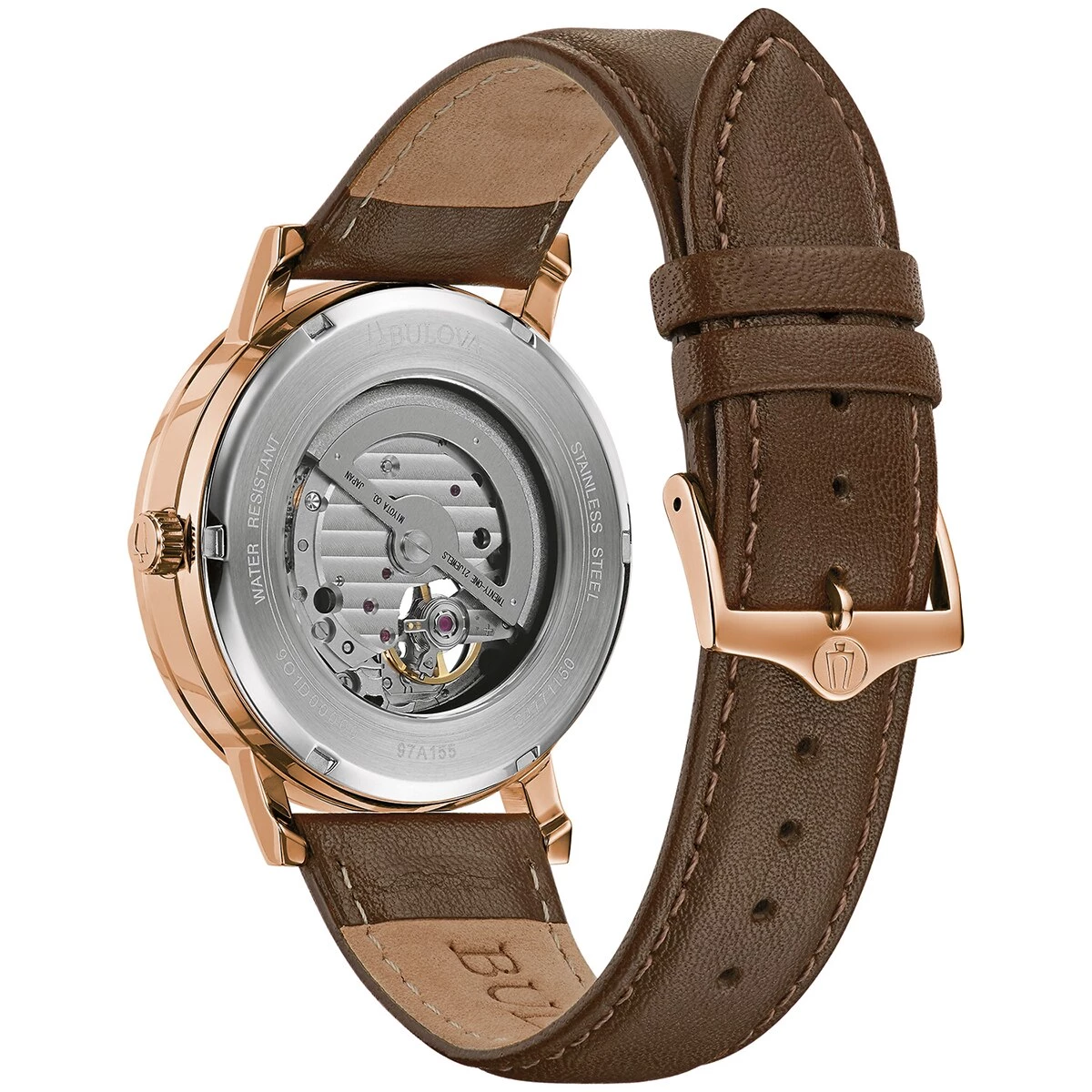 Cheap 🎁 Mens Bulova Automatic Goldtone Brown Leather Strap ⌚ Watch - 97A155 ⌛ 5 Cheap 🎁 Mens Bulova Automatic Goldtone Brown Leather Strap ⌚ Watch - 97A155 ⌛ - Image 3