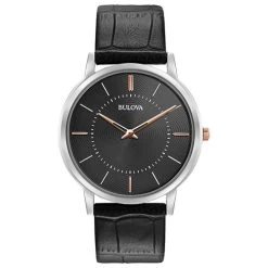 Flash Sale 🥰 Mens Bulova Classic Ultra-Slim Black Leather Strap ⌚ Watch - 98A167 🎉