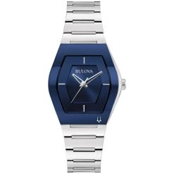 Outlet 👍 Womens Bulova Futuro Stainless Tonneau Blue Dial ⌚ Watch - 96L293 🥰