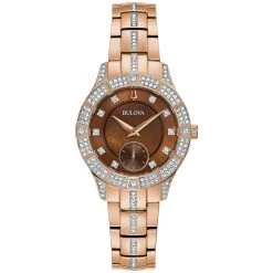 Buy ⭐ Womens Bulova Rose-tone Stainless Crystal Accent ⌚ Watch - 98L284 🧨