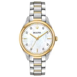 Budget 🎉 Womens Bulova Two-Tone Diamond Bracelet ⌚ Watch - 98P184 ⌛