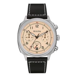 Outlet 🧨 Mens Bulova Black Leather ⌚ Watch - 96B231 🎉