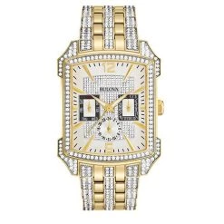 Budget 🛒 Mens Bulova Crystal Two-Tone 👗 Dress ⌚ Watch - 98C109 🧨
