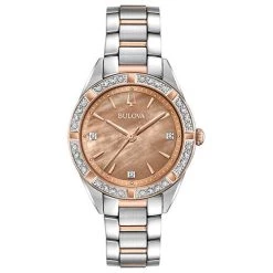 Brand new ✔️ Womens Bulova Two-Tone Diamond Bezel Bracelet ⌚ Watch - 98R264 💯