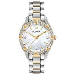 Discount 🧨 Womens Bulova Diamond Bezel Two-Tone Bracelet ⌚ Watch - 98R263 💯