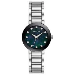 Deals 😀 Womens Bulova Black 👩 Mother Of Pearl Dial ⌚ Watch - 96P172 🛒