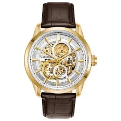 Hot Sale ✨ Mens Bulova Skeleton Dial Leather Strap ⌚ Watch - 97A138 🥰