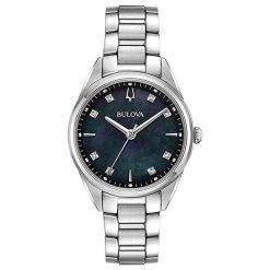 Best deal ✔️ Womens Bulova Black 👩 Mother Of Pearl Dial ⌚ Watch - 96P198 ❤️
