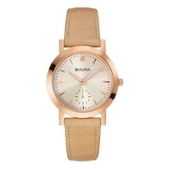 Brand new 🔔 Womens Bulova Rose Gold & Nude Leather Strap ⌚ Watch - 97L146 💯