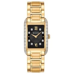 Best Pirce ❤️ Womens Bulova Black Dial Gold-Tone Bracelet ⌚ Watch - 98R228 😀