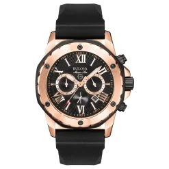 Cheap ๐ฅ Mens Bulova Marine Star Chronograph Black Silicone โ Watch - 98B104 โจ