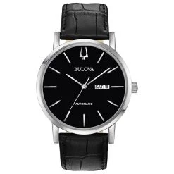 Wholesale 😀 Mens Bulova Automatic Black Dial Leather Strap ⌚ Watch - 96C131 💯
