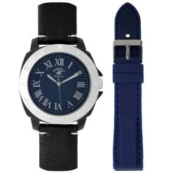 Best Sale ⭐ Beverly-Hills-Polo-Club Mens Beverly Hills Polo Club 45mm Blue/Silver ⌚ Watch Set - 54242 🎉