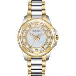 Best Pirce 🌟 Womens Bulova Two-Tone Diamond Marker Bracelet ⌚ Watch - 98P140 ✨
