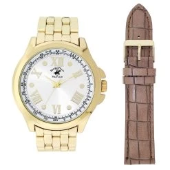 Hot Sale 👍 Beverly-Hills-Polo-Club Mens Beverly Hills Polo Club 45mm Gold-Tone ⌚ Watch Set - 53771 ⌛