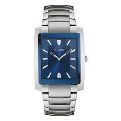 New ❤️ Mens Bulova Blue Dial Rectangular Bracelet ⌚ Watch - 96A169 ⭐