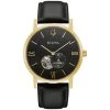 Discount 🤩 Mens Bulova Automatic Goldtone Black Leather Strap ⌚ Watch - 97A154 🌟