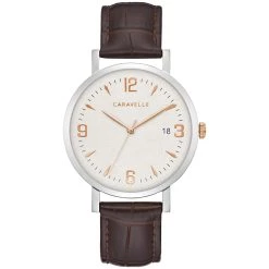 Best Sale 🛒 Mens Caravelle By Bulova Brown Leather ⌚ Watch - 44A118 🎉