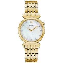 Cheap 🎁 Womens Bulova Goldtone Diamond Accent Dial Bracelet ⌚ Watch- 97P149 🛒