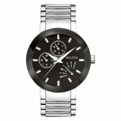 Best deal 🥰 Mens Bulova Stainless Steel Black Dial ⌚ Watch - 96C105 🎁